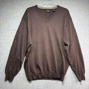 Jos A Bank 100% Merino Wool Sweater Mens XL Long Sleeve Brown V-Neck Top Shirt